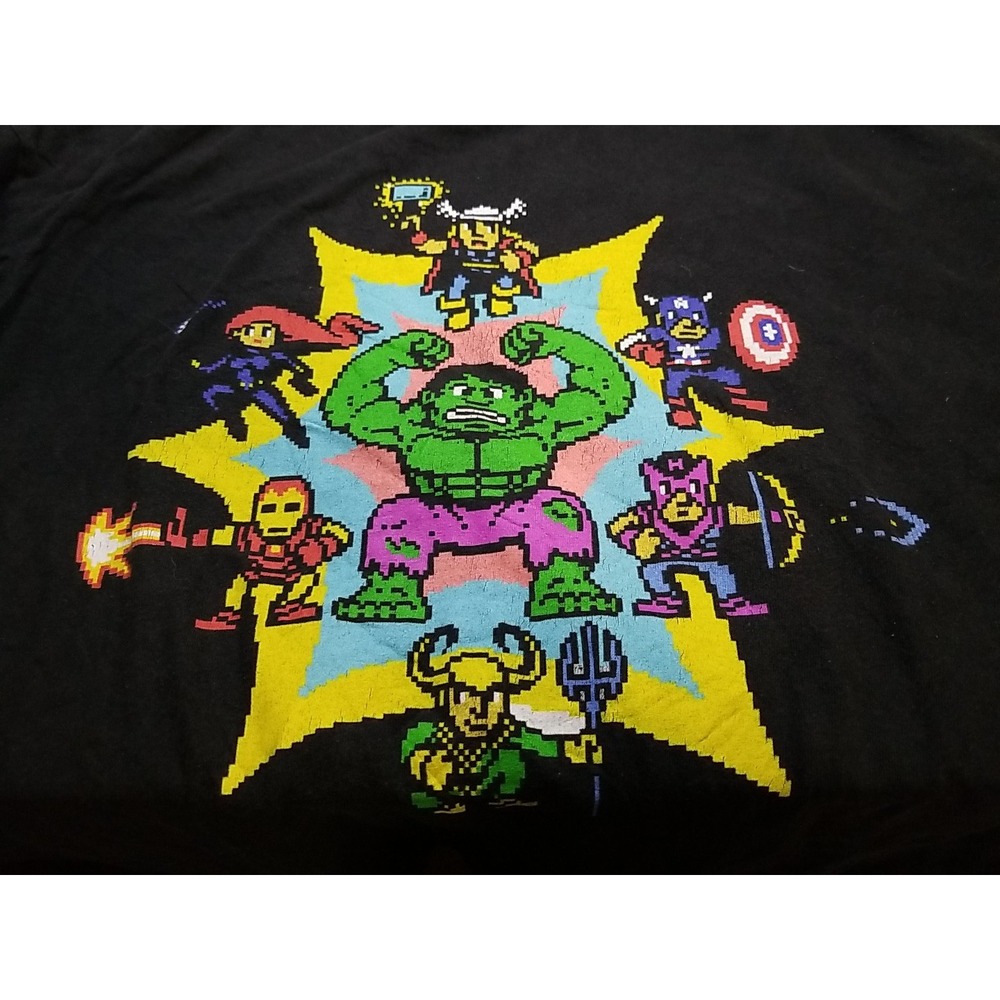 We Love Fine Marvel Avengers Pixel Art Black T Shirt Mens XL Short Sleeve